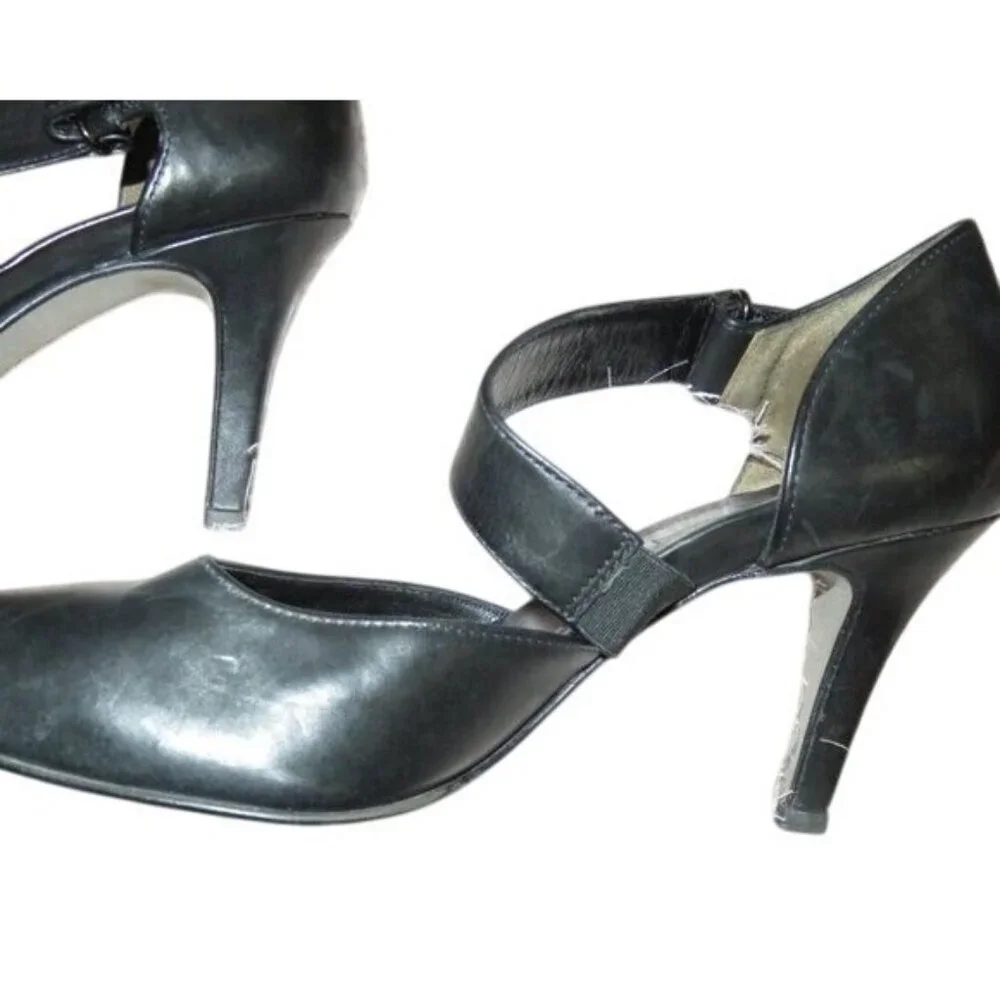 Paul Green Black Italian Leather Criss cross straps Heels Pumps Dress shoes 5.5
